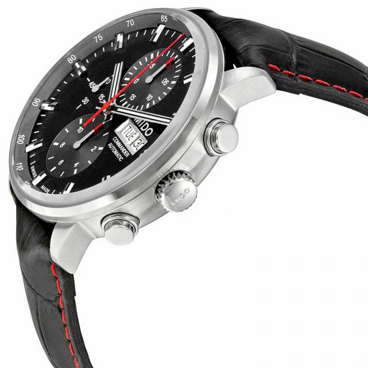 Mido Men's Chrono Watch - Commander II Black Dial Black Leather Strap | M0164141605100