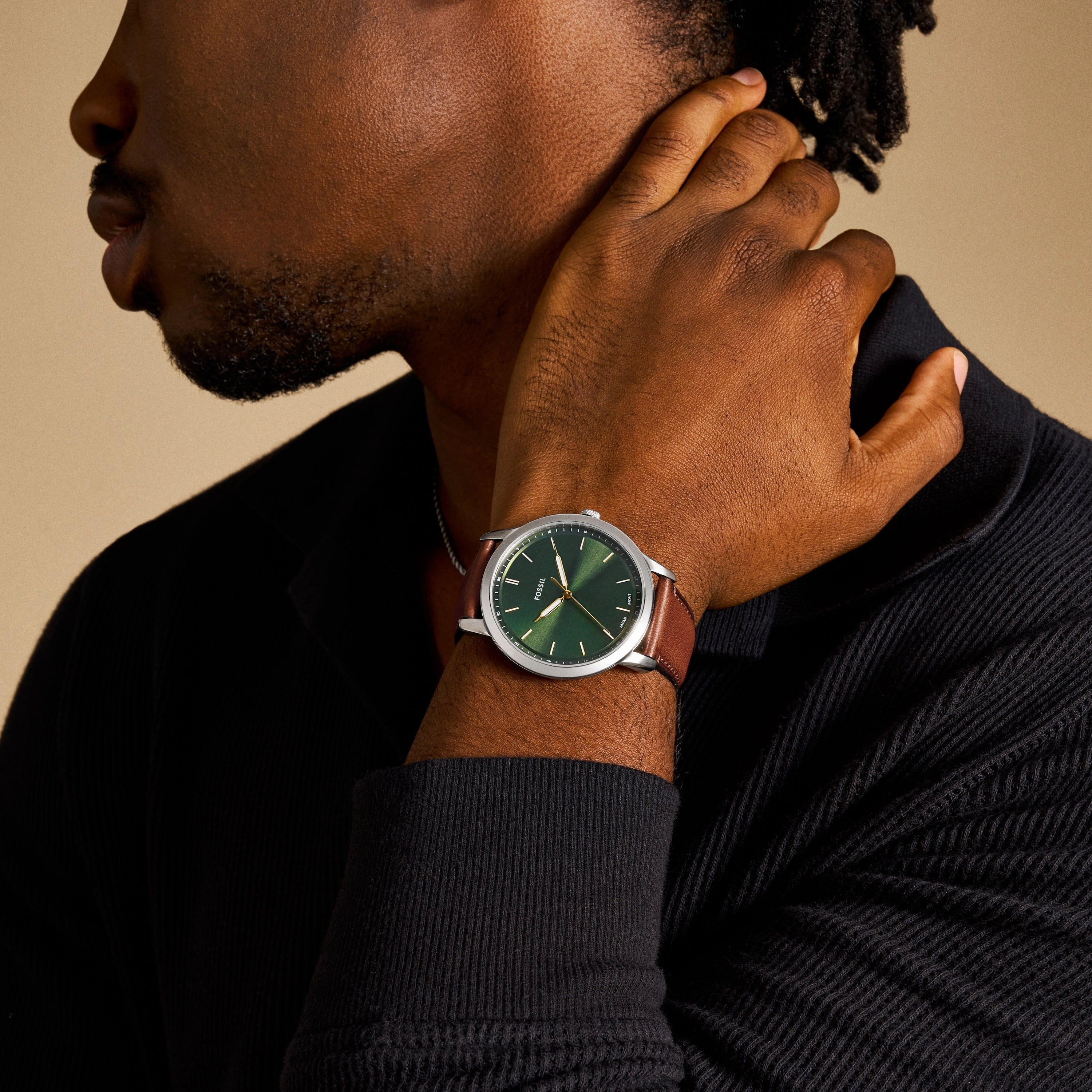 Minimalist Three-Hand Brown Leather Watch