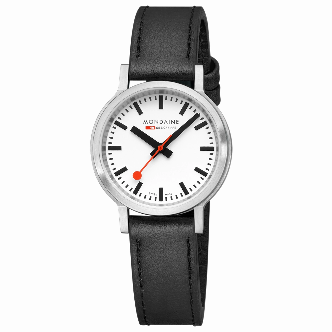 Mondaine Black Vegan Leather 34MM Watch MST.3401B.LBV.SET