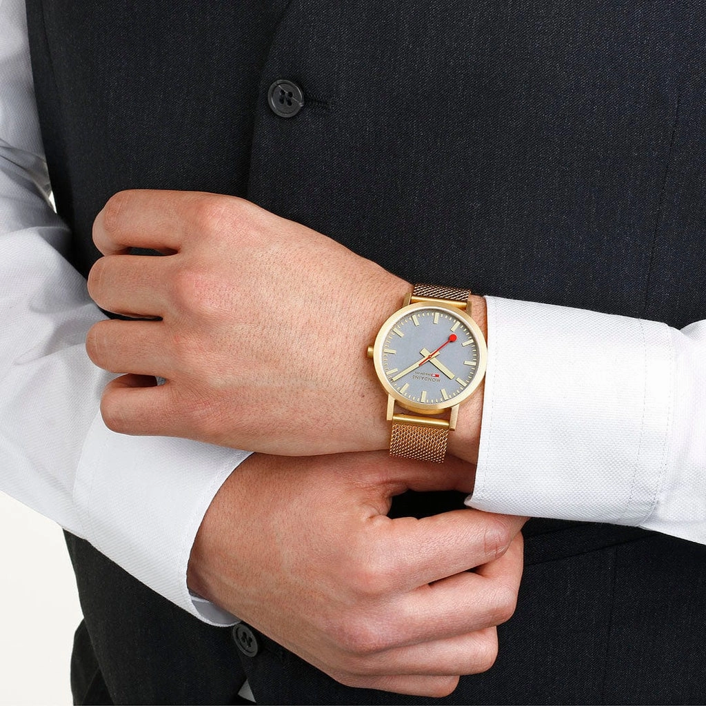 Mondaine Classic Grey Golden Stainless Steel Watch A660.30360.80SBM