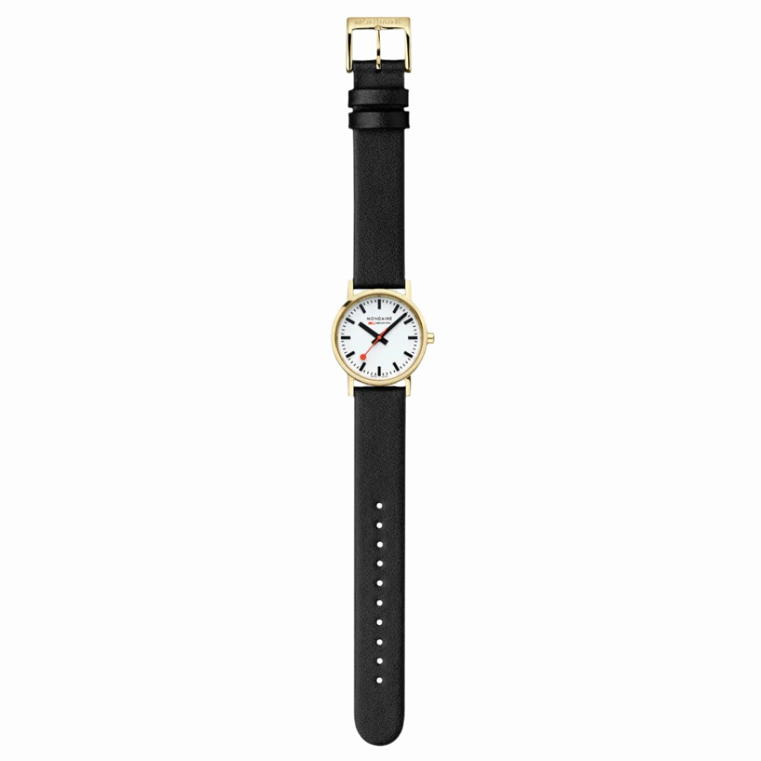 Mondaine Classic White Dial Black Leather Strap Watch A658.30323.10SBBV