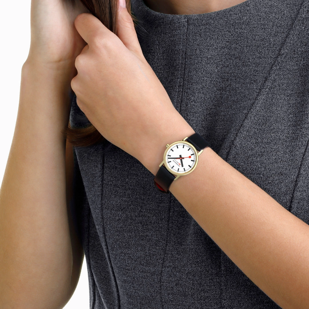 Mondaine Classic White Dial Black Leather Strap Watch A658.30323.10SBBV