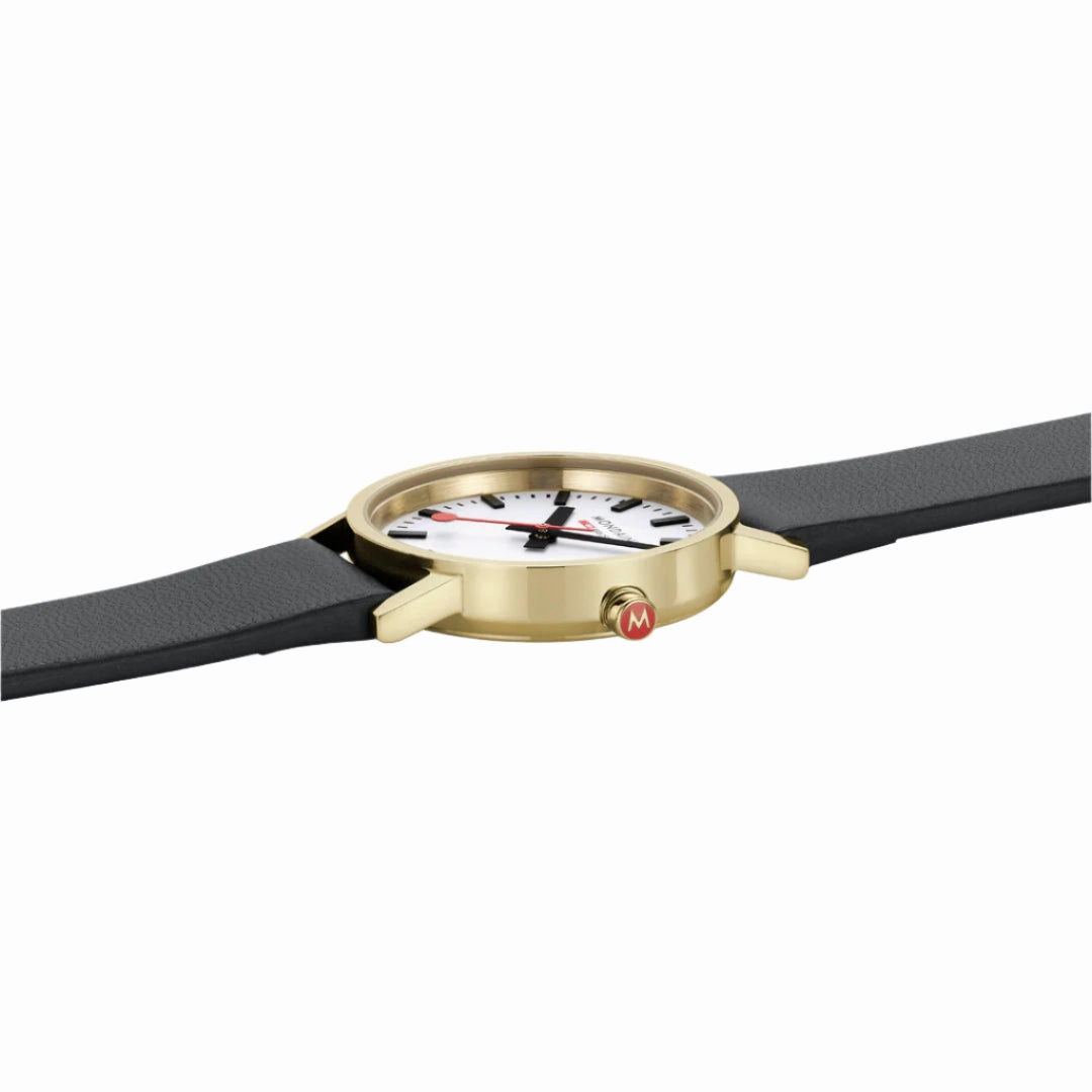Mondaine Classic White Dial Black Leather Strap Watch A658.30323.10SBBV