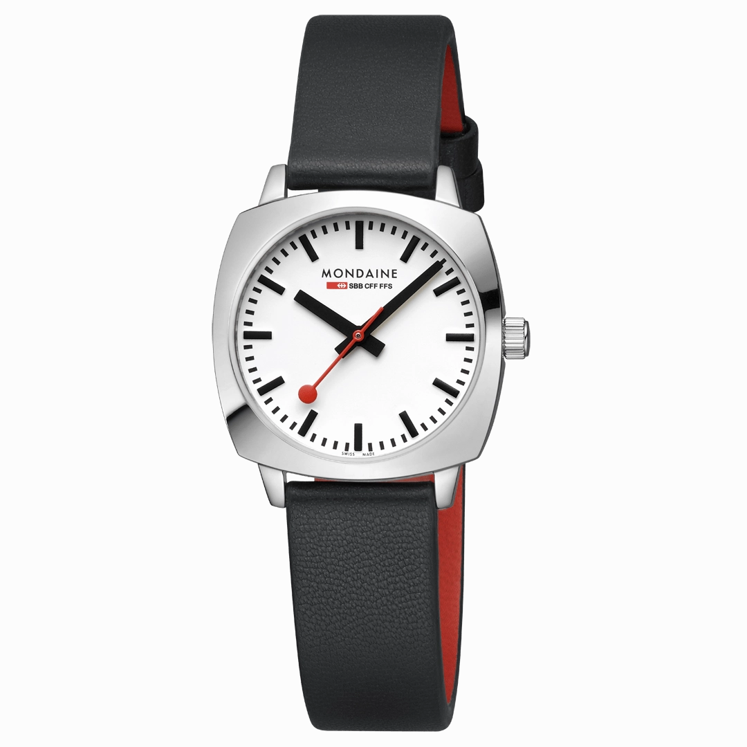 Mondaine Cushion Black Vegan Grape Leather Watch MSL.31110.LBV