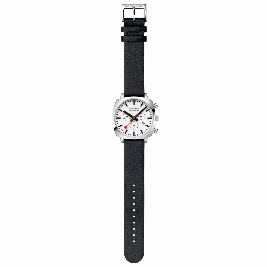 Mondaine Cushion Black Vegan Grape Leather Watch MSL.41410.LBV.SET