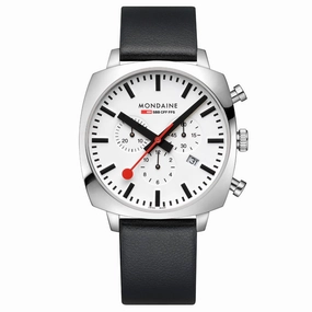 Mondaine Cushion Black Vegan Grape Leather Watch MSL.41410.LBV.SET