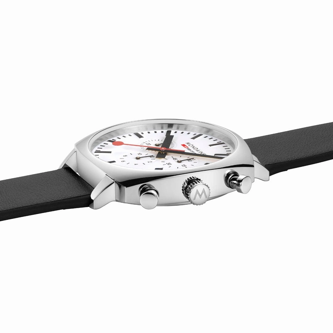 Mondaine Cushion Black Vegan Grape Leather Watch MSL.41410.LBV.SET