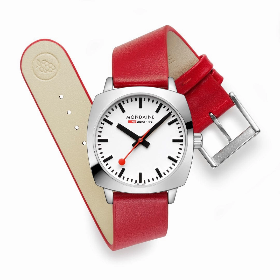 Mondaine Cushion Red Vegan Grape Leather Watch MSL.31110.LCV