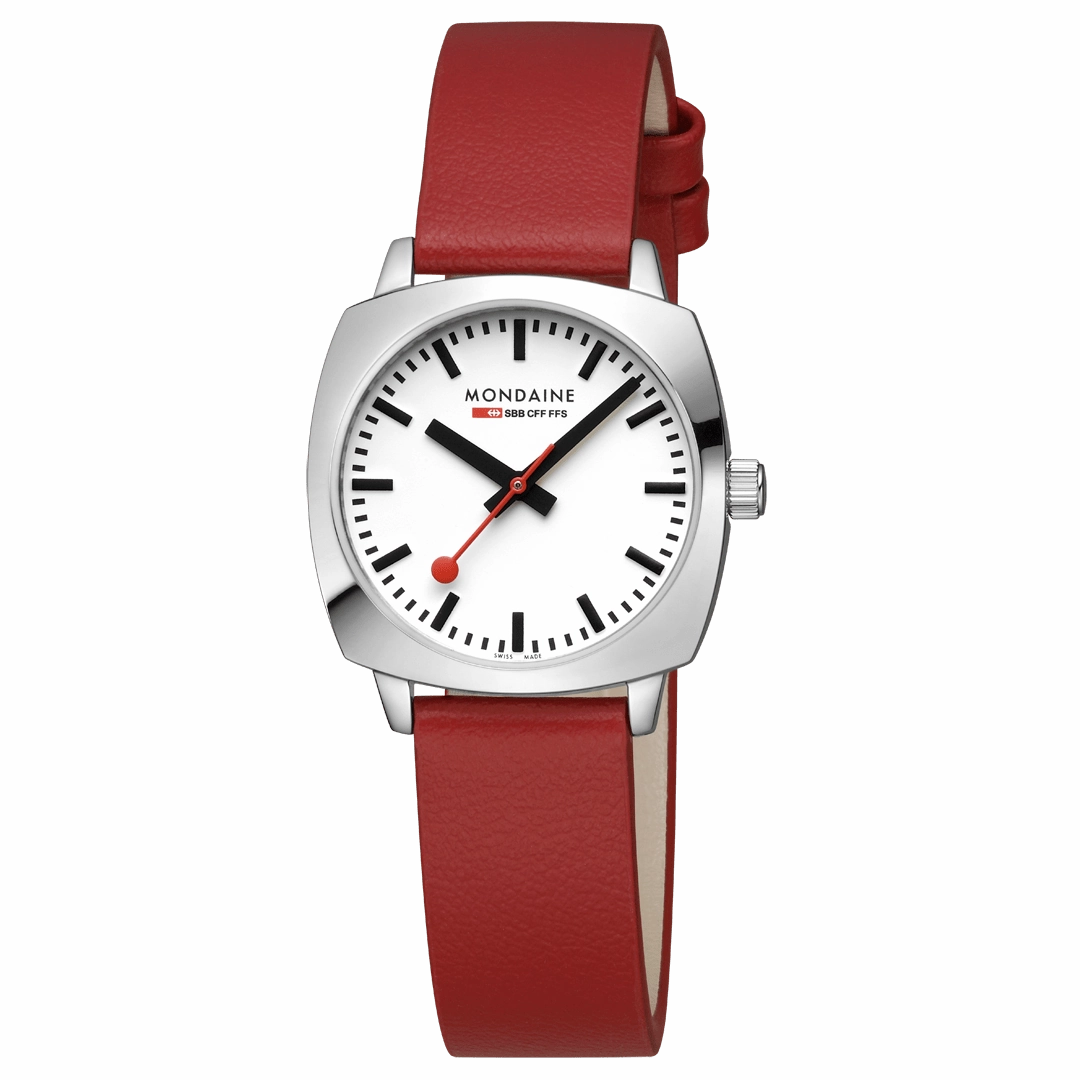 Mondaine Cushion Red Vegan Grape Leather Watch MSL.31110.LCV