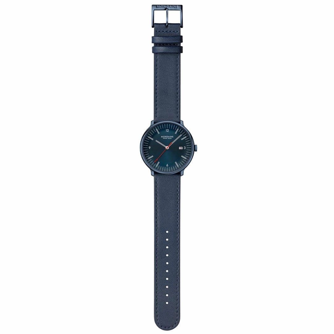 Mondaine Doppio 41mm Blue Vegan Grape Leather Watch MLE.41240.LDV