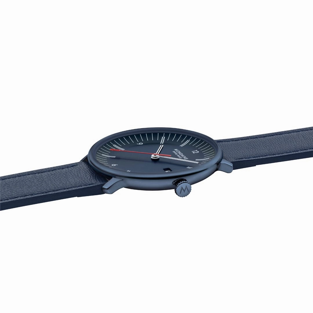 Mondaine Doppio 41mm Blue Vegan Grape Leather Watch MLE.41240.LDV