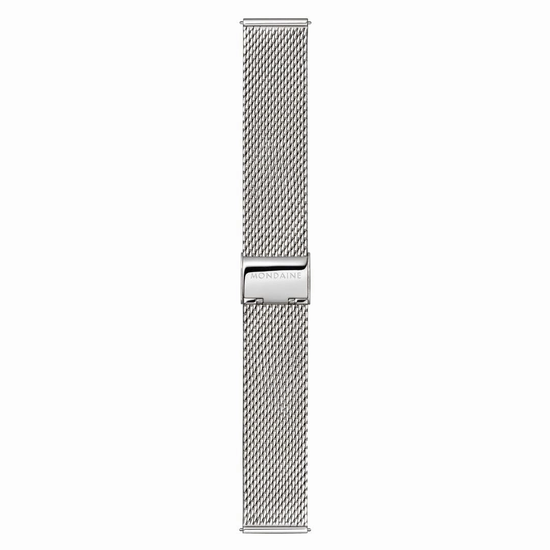Mondaine Doppio 41mm White Dial Silver Mesh Bracelet Watch MLE.41210.SM