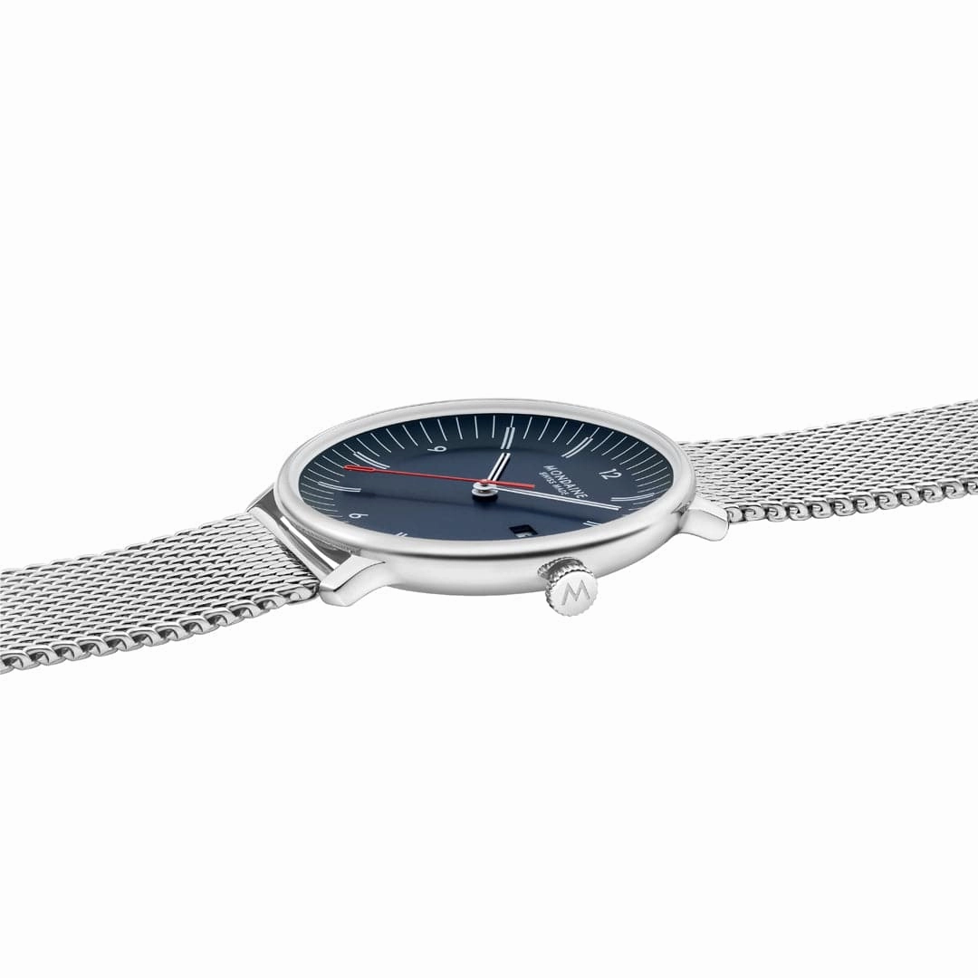 Mondaine Doppio Blue Dial Mesh Blue Vegan Leather Watch MLE.41240.LQV.SET