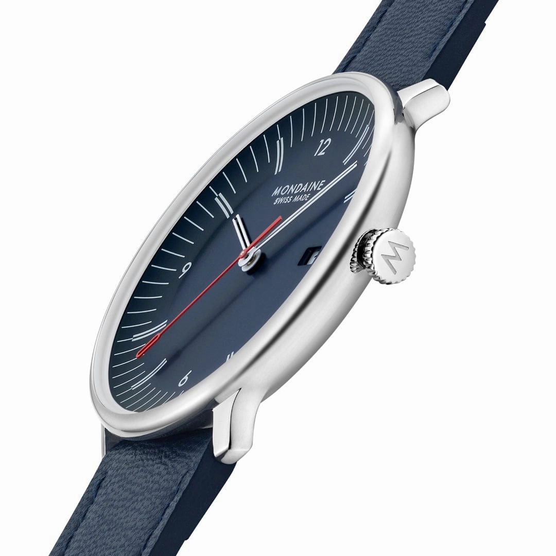 Mondaine Doppio Blue Dial Mesh Blue Vegan Leather Watch MLE.41240.LQV.SET