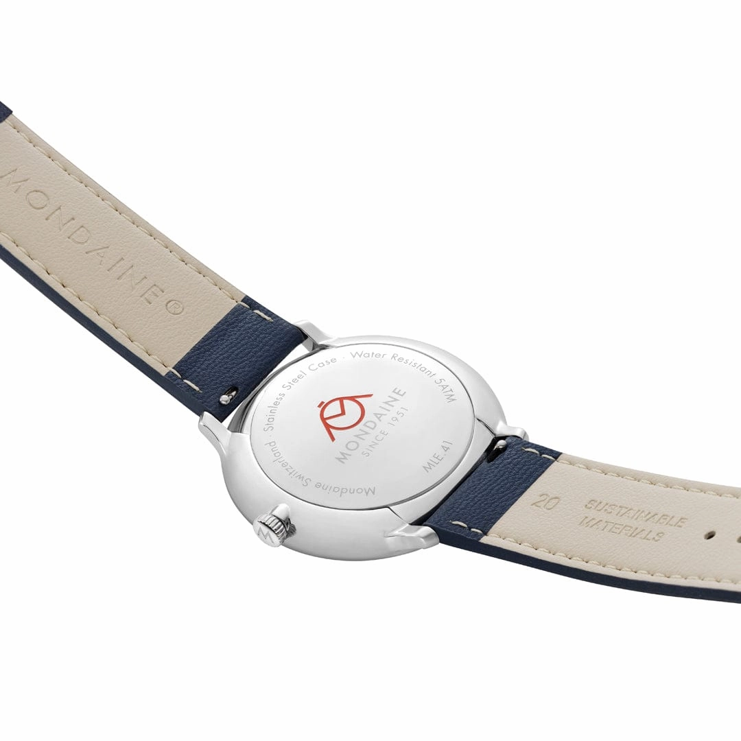 Mondaine Doppio Blue Dial Mesh Blue Vegan Leather Watch MLE.41240.LQV.SET