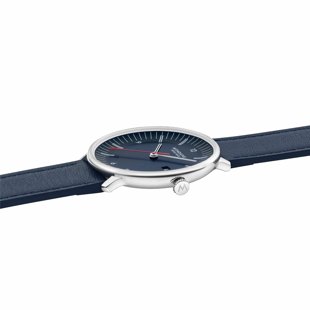 Mondaine Doppio Blue Dial Mesh Blue Vegan Leather Watch MLE.41240.LQV.SET