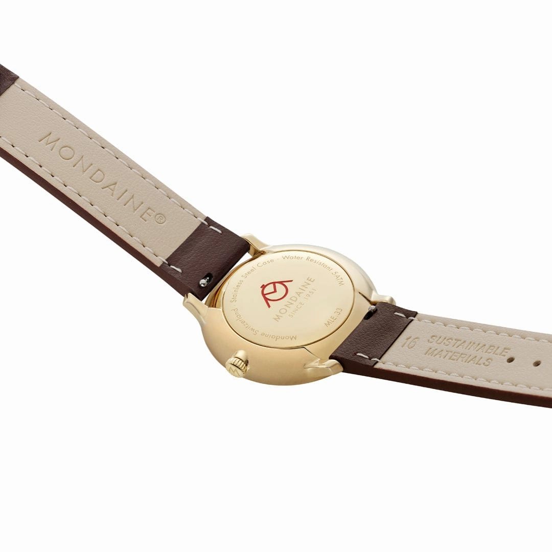 Mondaine Doppio White Dial Brown Vegan Grape Leather Watch MLE.33110.LGV