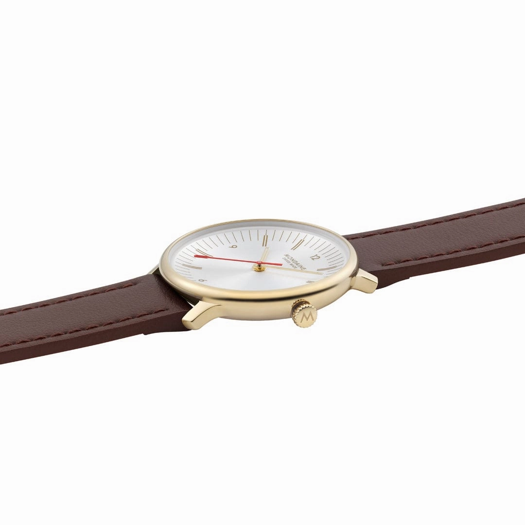 Mondaine Doppio White Dial Brown Vegan Grape Leather Watch MLE.33110.LGV