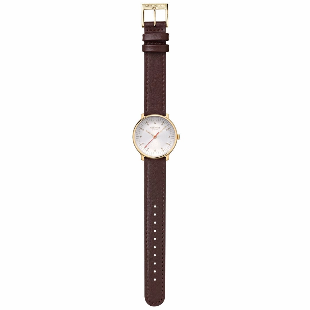 Mondaine Doppio White Dial Brown Vegan Grape Leather Watch MLE.33110.LGV