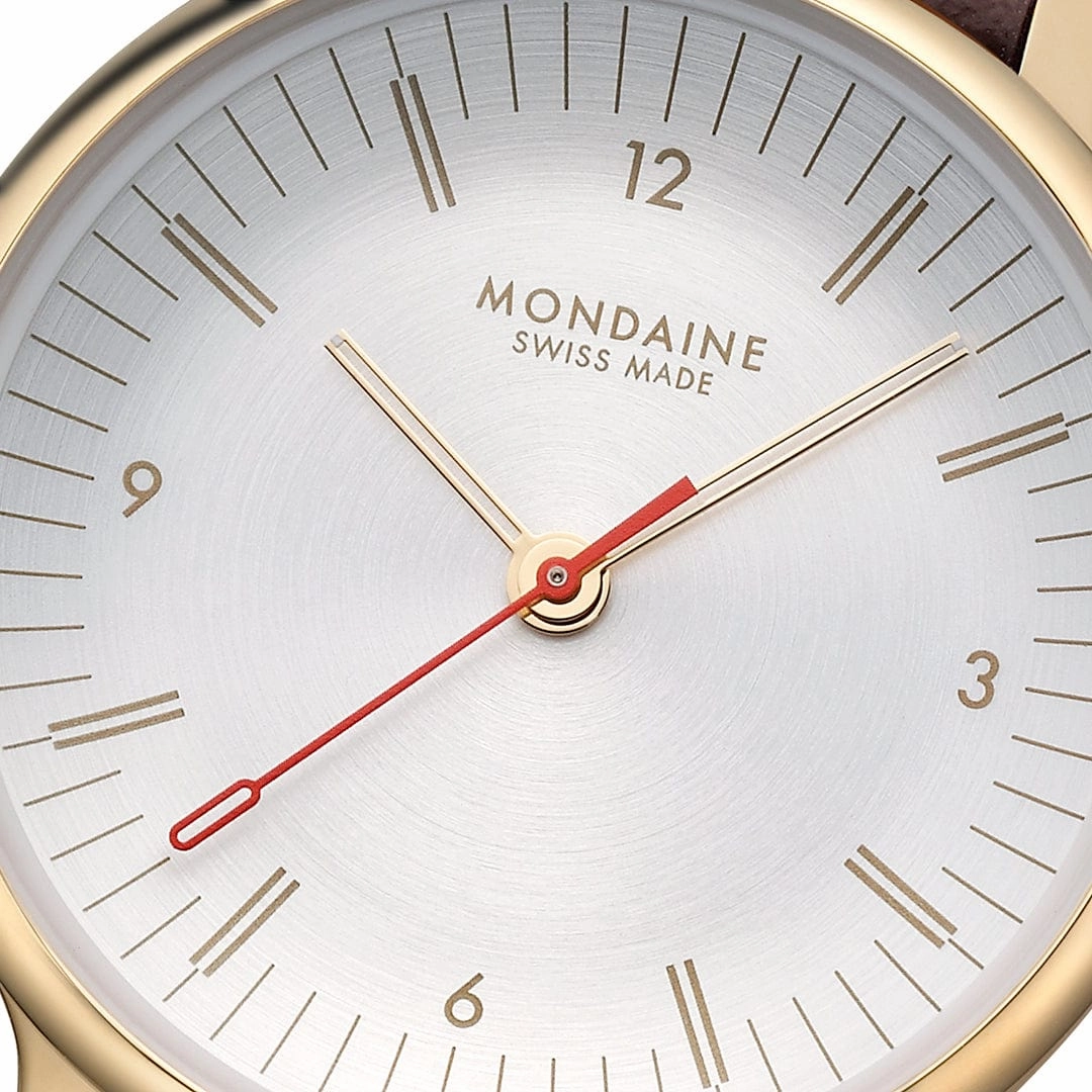 Mondaine Doppio White Dial Brown Vegan Grape Leather Watch MLE.33110.LGV