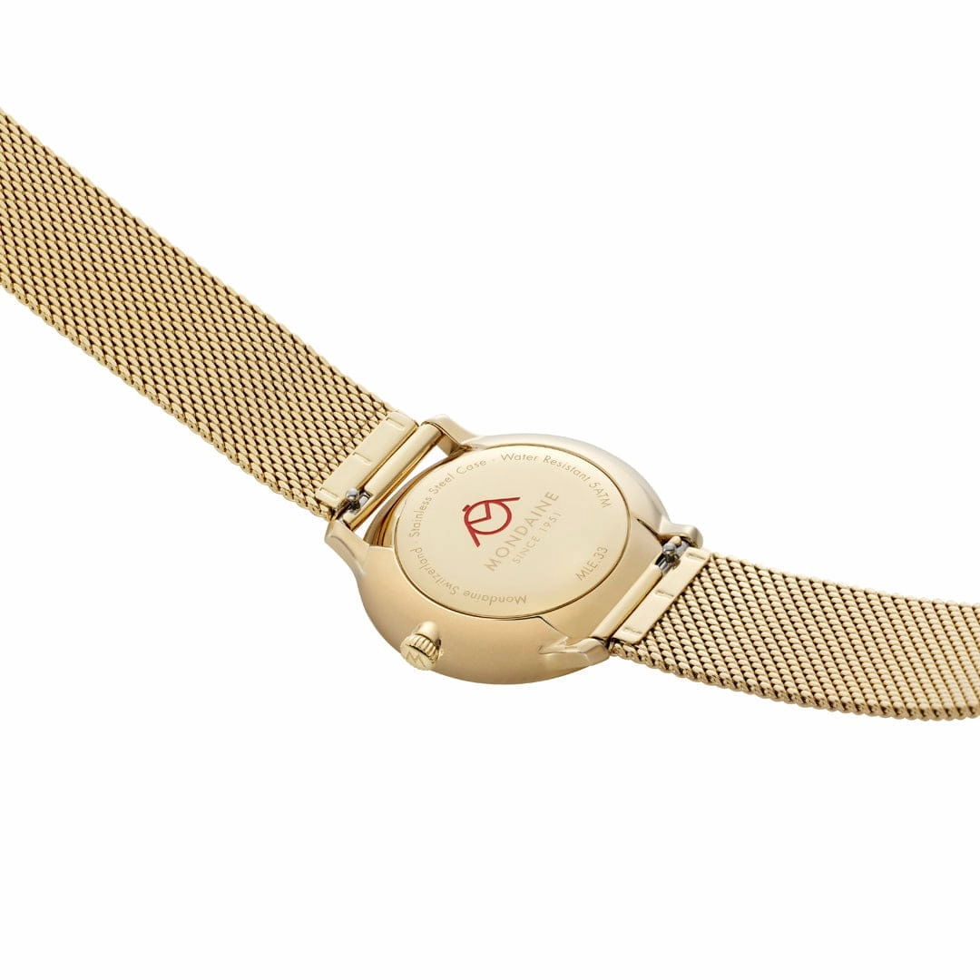 Mondaine Doppio White Dial Gold Mesh Bracelet Watch MLE.33111.SM
