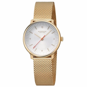 Mondaine Doppio White Dial Gold Mesh Bracelet Watch MLE.33111.SM