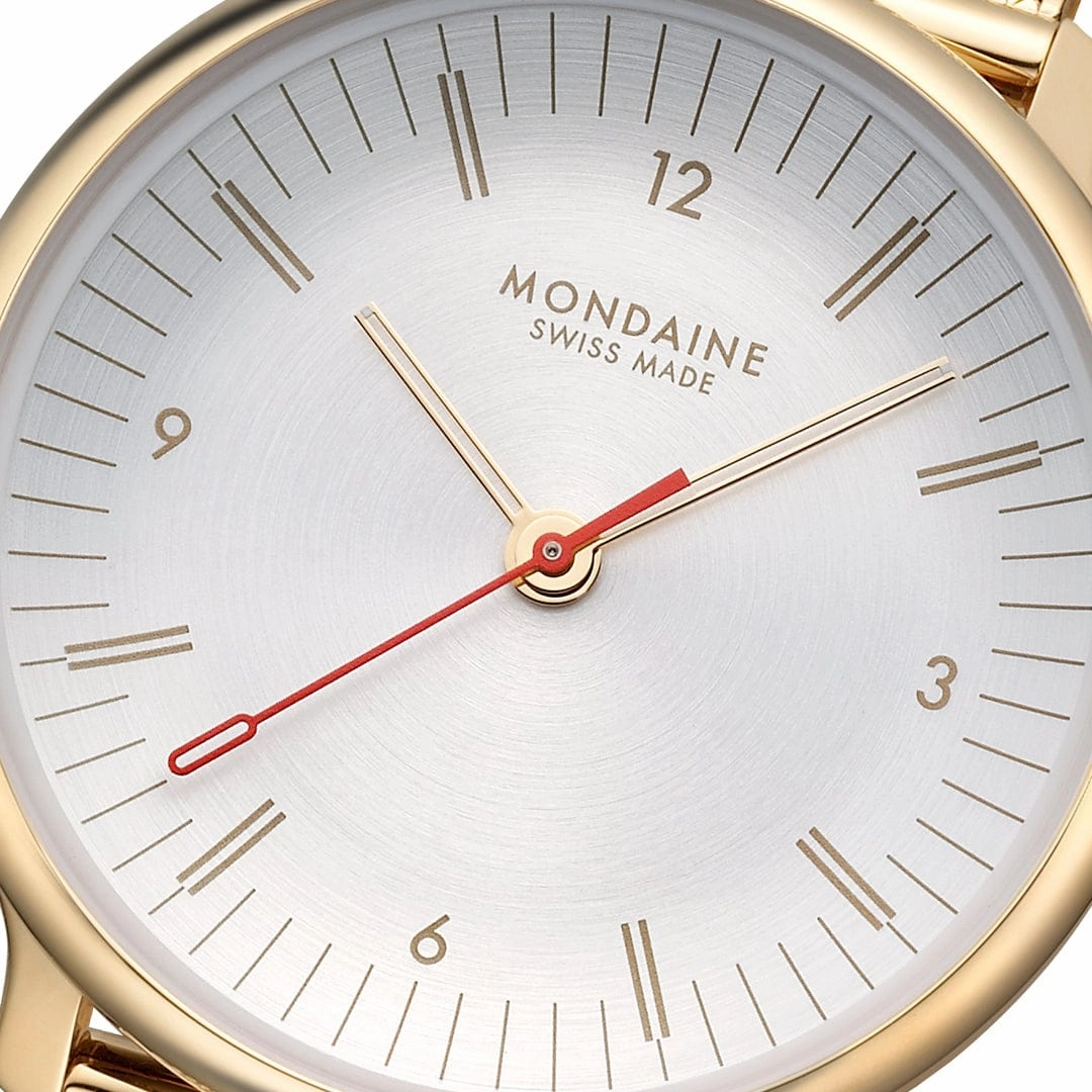 Mondaine Doppio White Dial Gold Mesh Bracelet Watch MLE.33111.SM