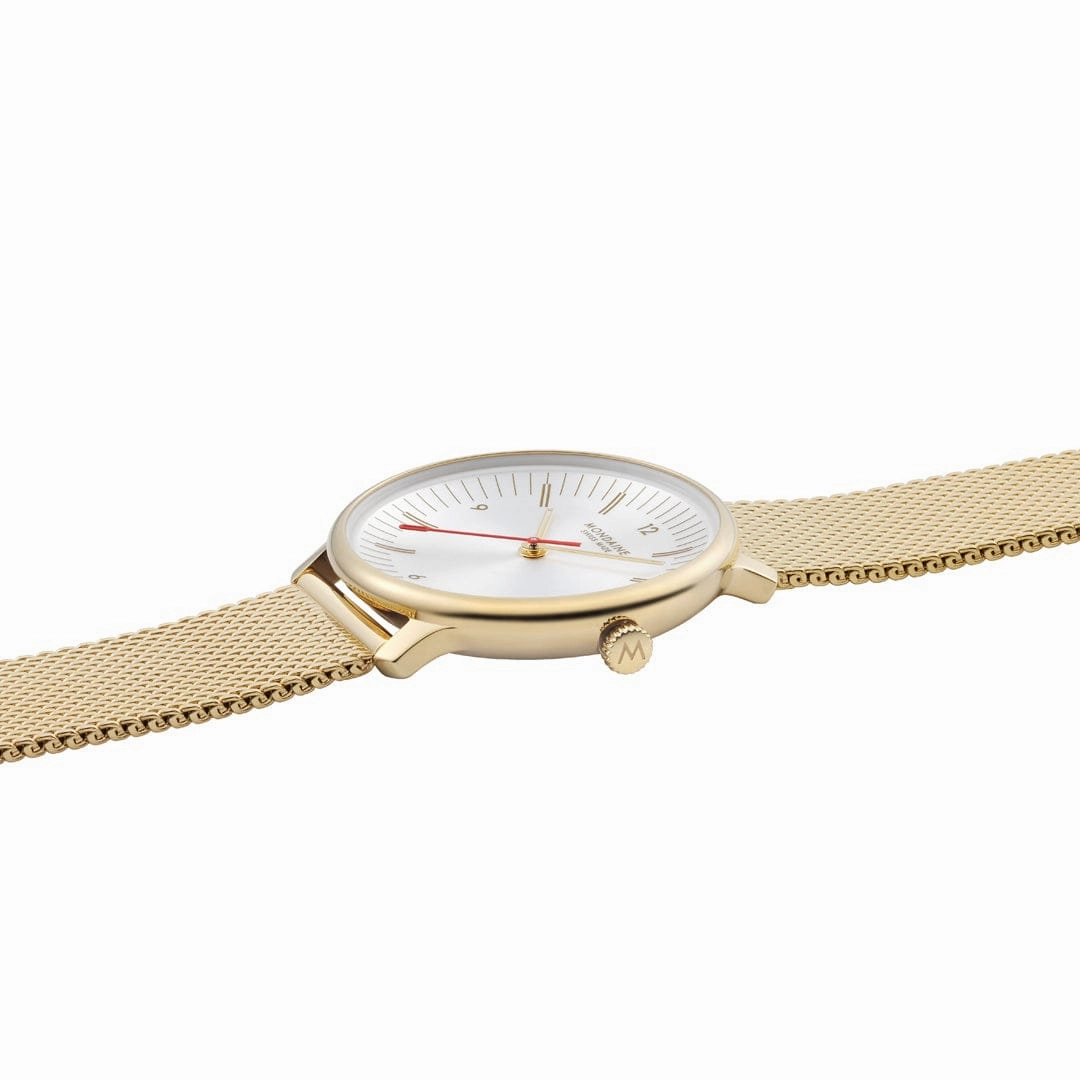Mondaine Doppio White Dial Gold Mesh Bracelet Watch MLE.33111.SM
