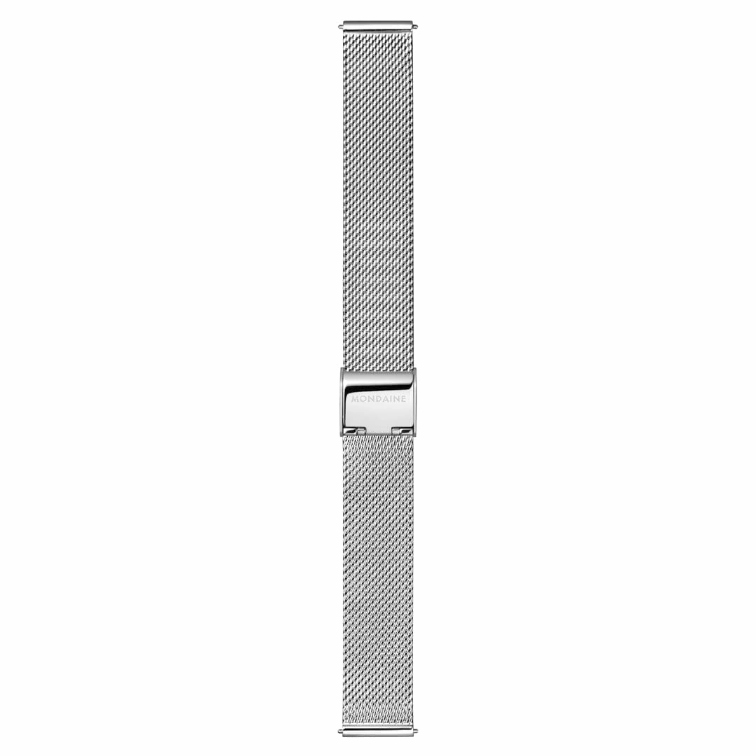 Mondaine Doppio White Dial Silver Mesh Bracelet Watch MLE.33110.SM