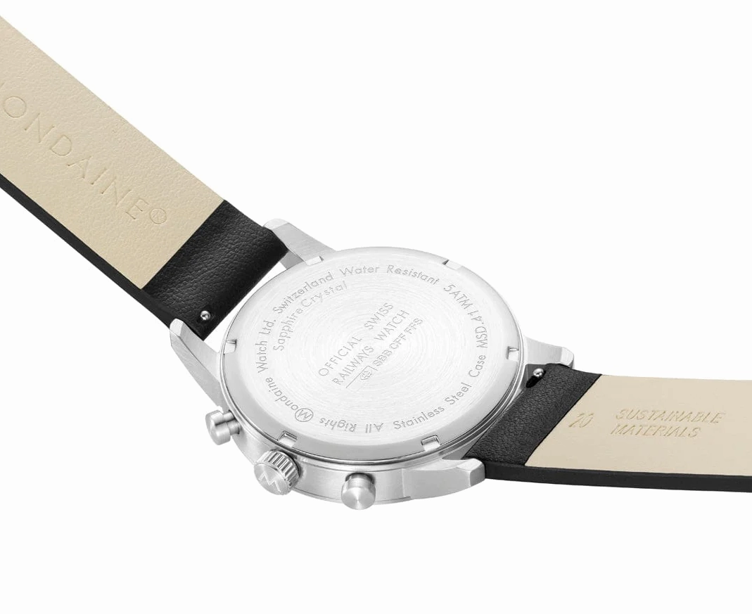 Mondaine Neo 41mm Black Vegan Grape Leather Watch