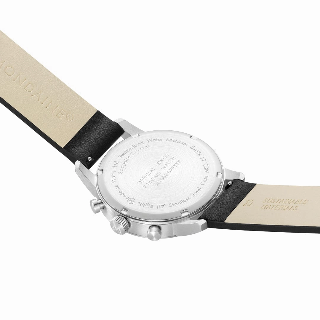 Mondaine Neo Black Vegan Grape Leather 41 MM Watch MSD.41410.LBV