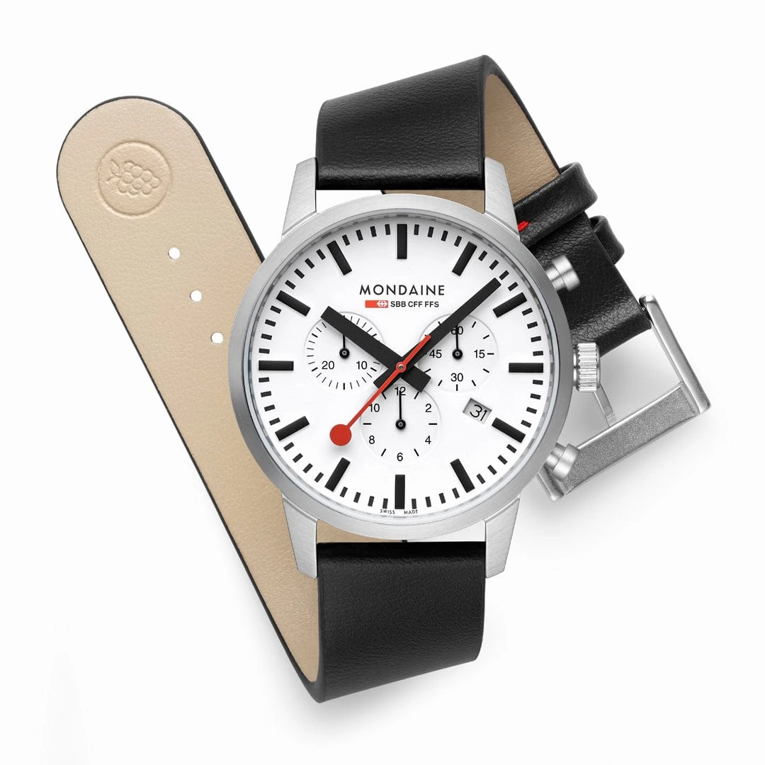 Mondaine Neo Black Vegan Grape Leather 41 MM Watch MSD.41411.LBV
