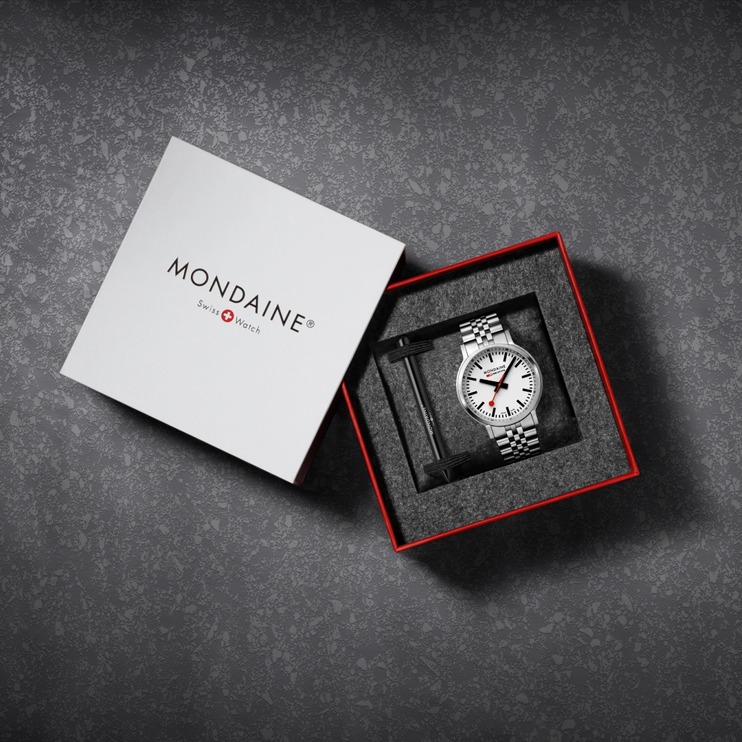 Mondaine Stop2go Backlight White Dial Stainless Steel Watch MST.4101B.SJ.2SE