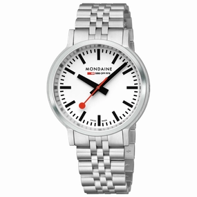 Mondaine Stop2go Backlight White Dial Stainless Steel Watch MST.4101B.SJ.2SE