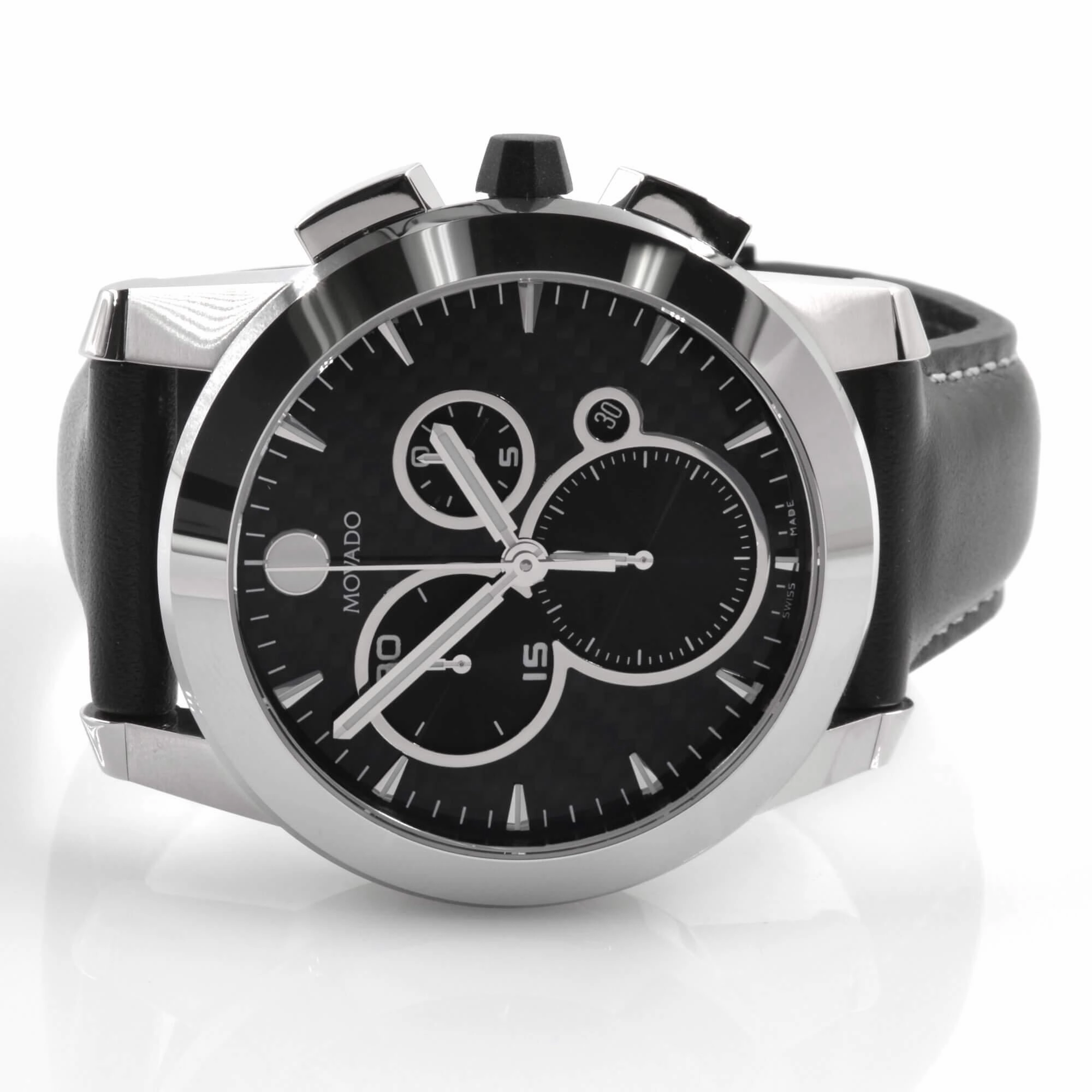 Movado Men's Chronograph Watch - Vizio Carbon Fiber Black Dial Rubber Strap | 0607379