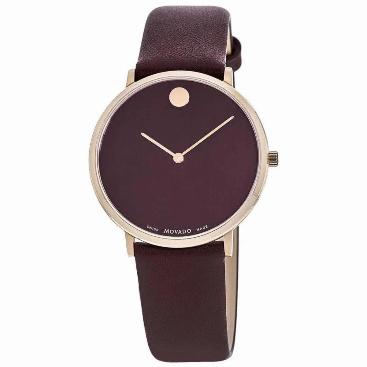 Movado Men's Quartz Watch - Modern 47 Rose Gold Case Brown Leather Strap | 0607261