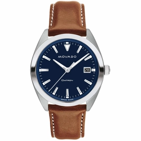Movado Men's Watch - Heritage Datron Date Display Blue Dial Cognac Strap | 3650141
