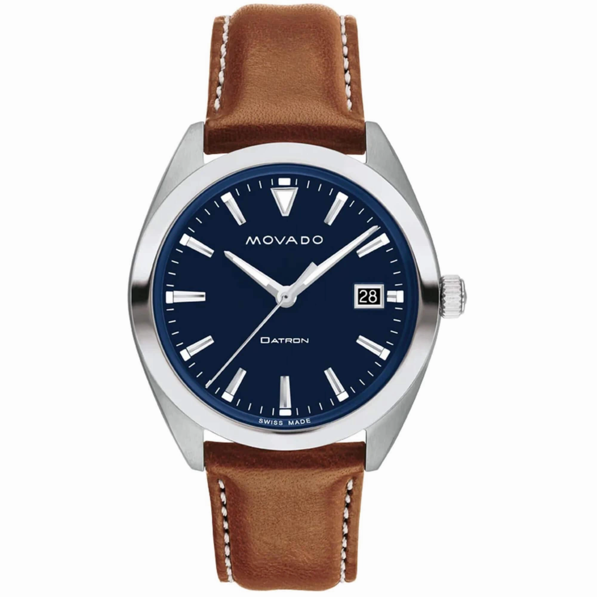 Movado Men's Watch - Heritage Datron Date Display Blue Dial Cognac Strap | 3650141
