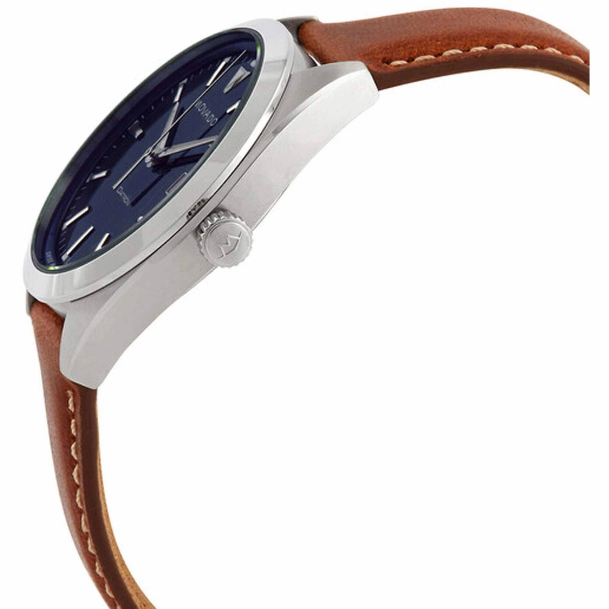 Movado Men's Watch - Heritage Datron Date Display Blue Dial Cognac Strap | 3650141
