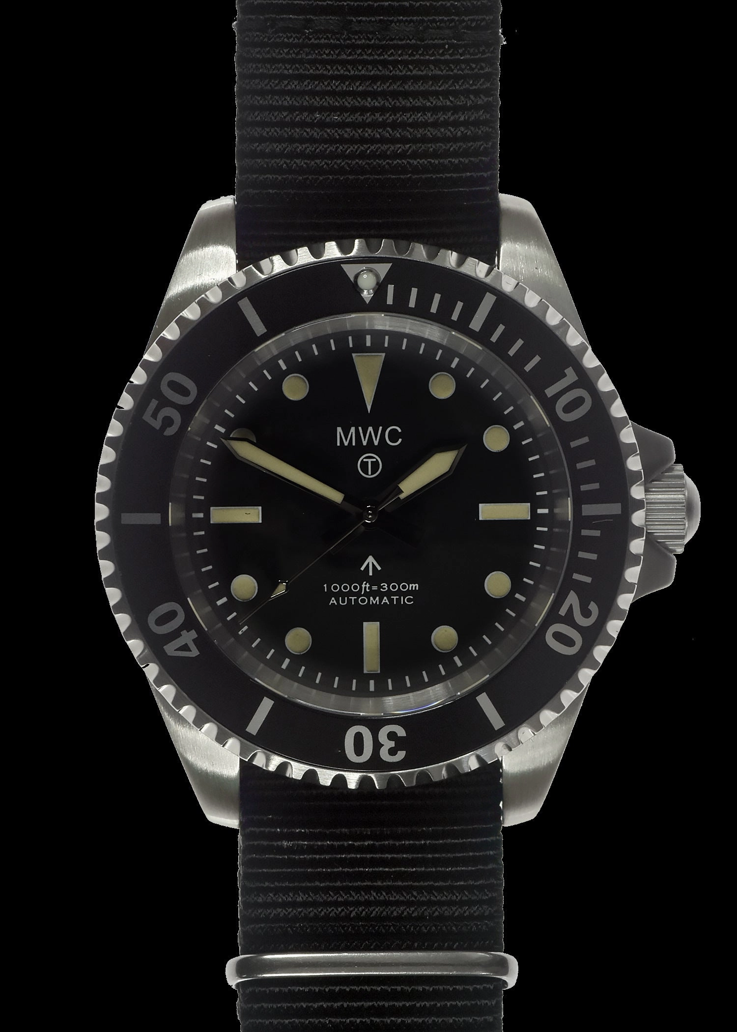 MWC 24 Jewel 1982 Pattern 300m Automatic Military Divers Watch with Sapphire Crystal on a NATO Webbing Strap (Non Date Version)
