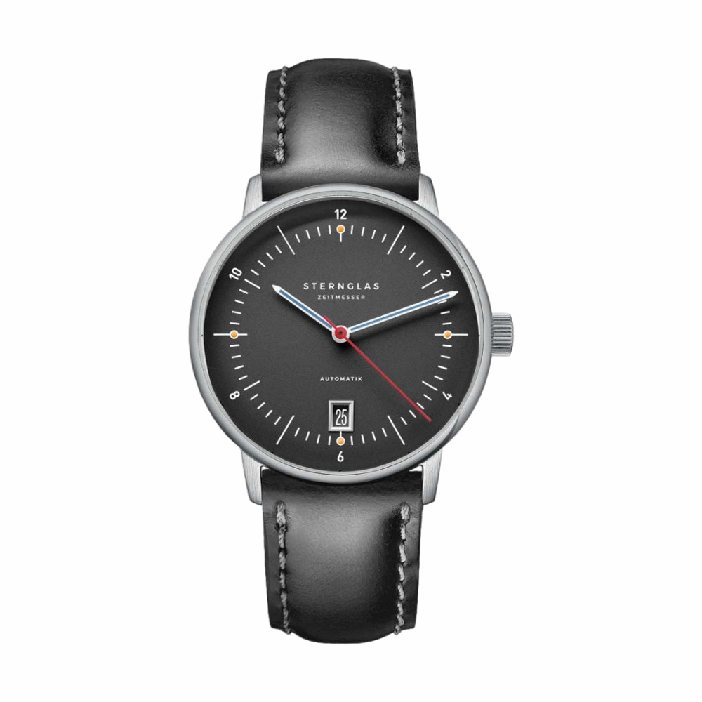 Naos Pro Automatik Anthracite on Black Leather Strap