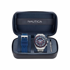 Nautica Key Biscane Stainless Steel And Silicone Watch Box Set