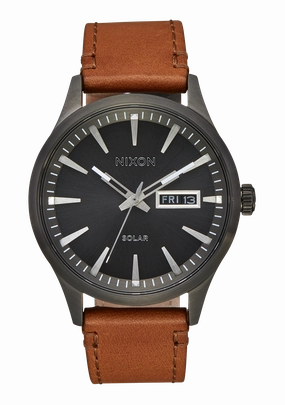 Nixon Sentry Solar Leather Gunmetal Dial Mens Watch A1347-131-00