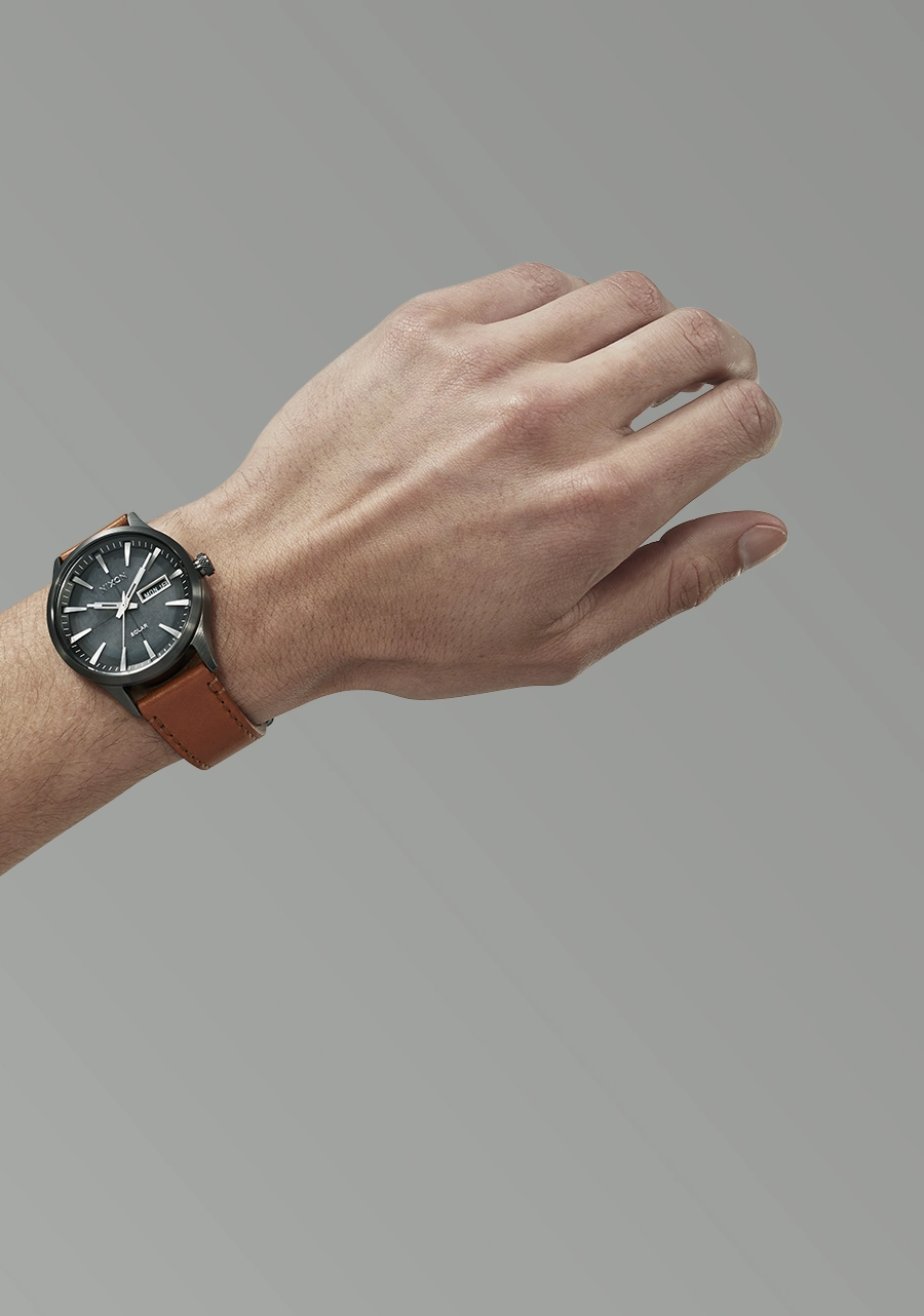 Nixon Sentry Solar Leather Gunmetal Dial Mens Watch A1347-131-00