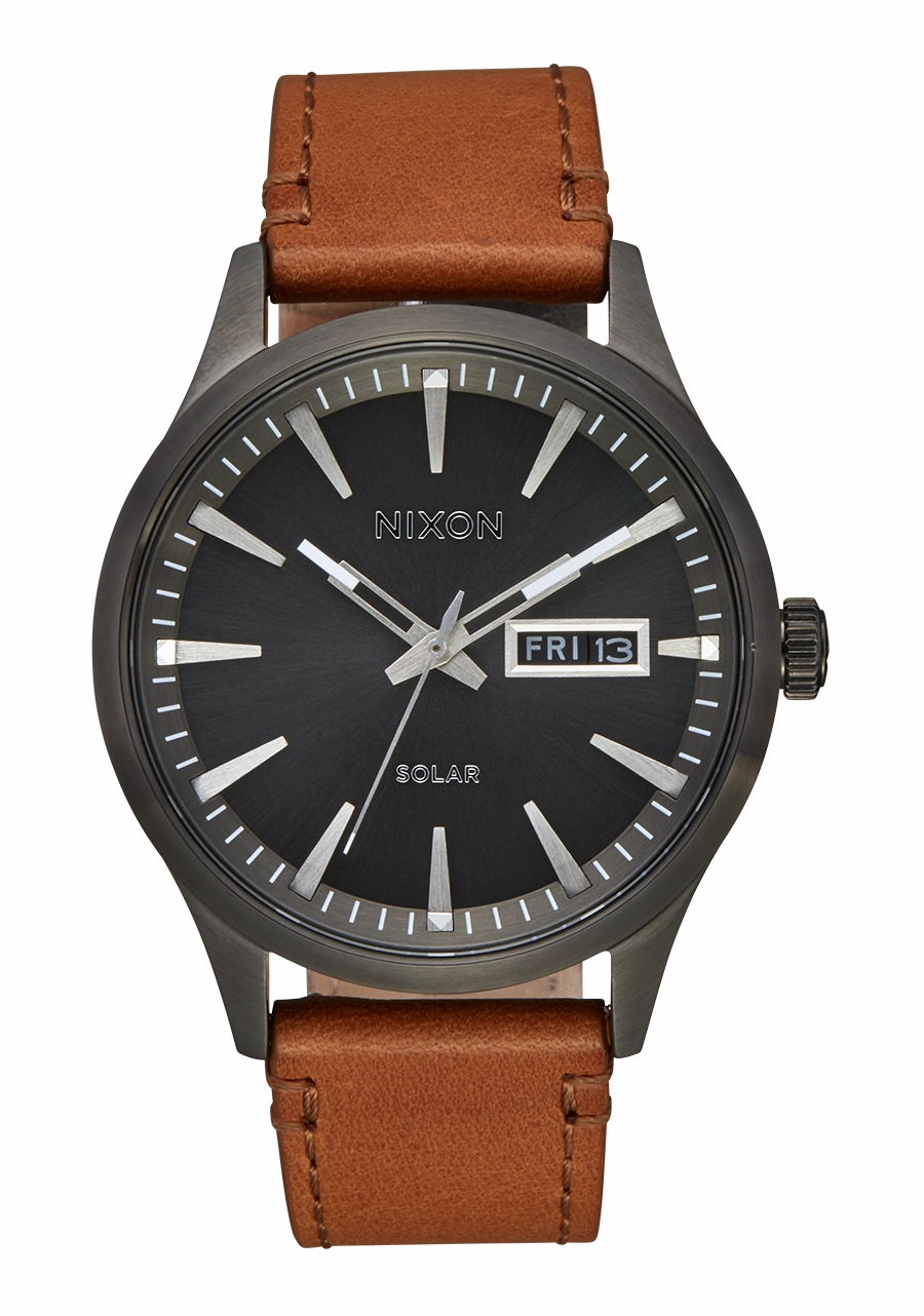 Nixon Sentry Solar Leather Gunmetal Dial Mens Watch A1347-131-00