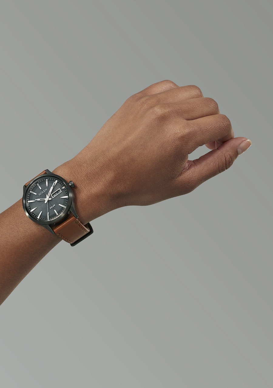 Nixon Sentry Solar Leather Gunmetal Dial Mens Watch A1347-131-00