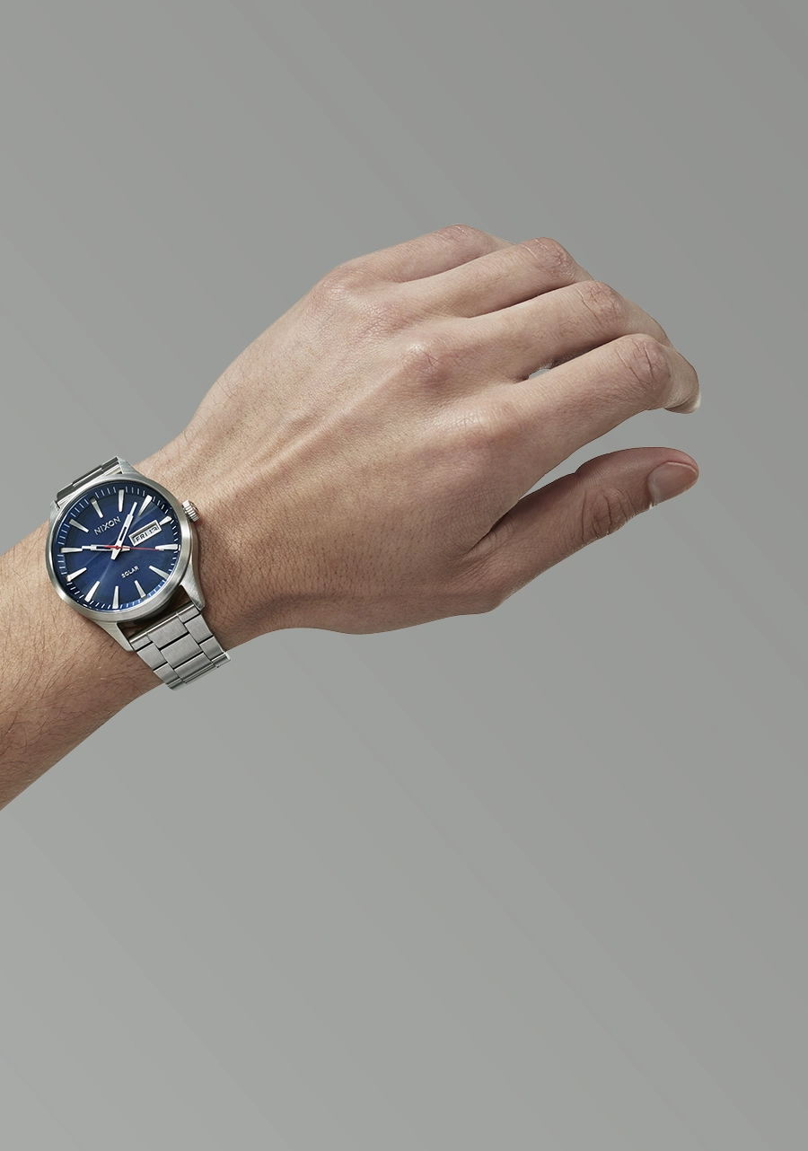 Nixon Sentry Solar Stainless Steel Blue Dial Mens Watch A1346-5091-00