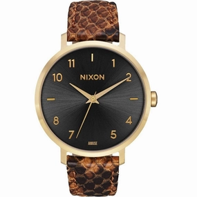 Nixon Women's Quartz Watch - Arrow Black Dial Brown Leather Snake Strap | A10912891