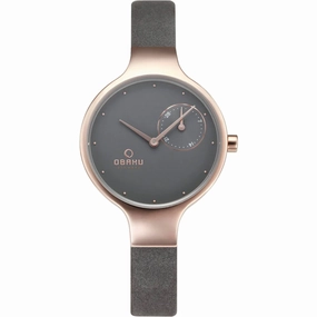 Obaku Women's Watch - Vand Rose Gold Case Grey Dial Leather Strap | V201LDVJRJ