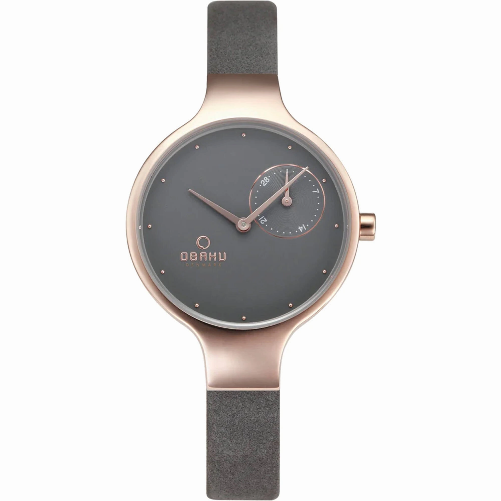 Obaku Women's Watch - Vand Rose Gold Case Grey Dial Leather Strap | V201LDVJRJ